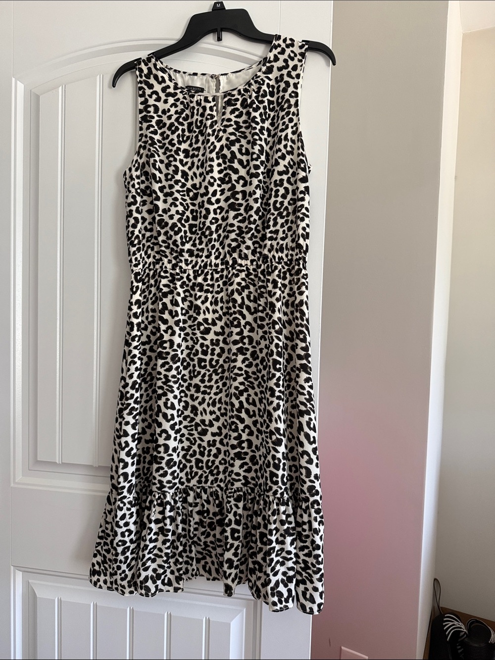 Talbots Black and Cream Leopard-Print Sleeveless Midi Dress